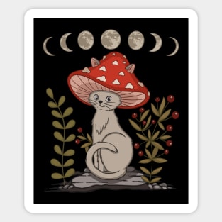 Cottagecore Aesthetic Cat With Mushroom Hat Sticker